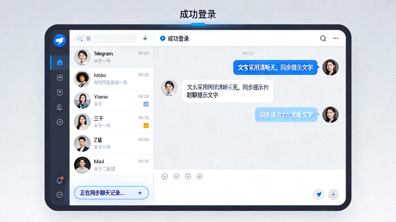 成功登录后的Telegram电脑版主界面，聊天列表正在同步