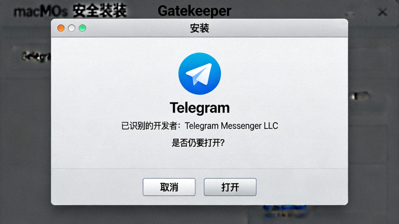 macOS系统在安装应用时，提示来自已识别的开发者Telegram Messenger LLC的Gatekeeper安全提示
