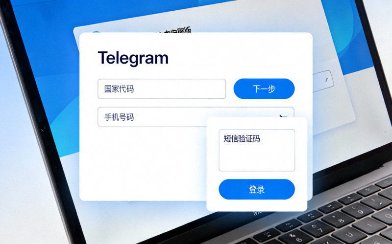 Telegram电脑版登录界面，显示输入手机号码和接收短信验证码的流程