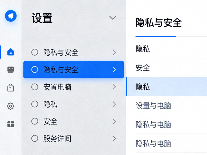Telegram电脑版设置菜单中隐私与安全选项的高亮显示截图
