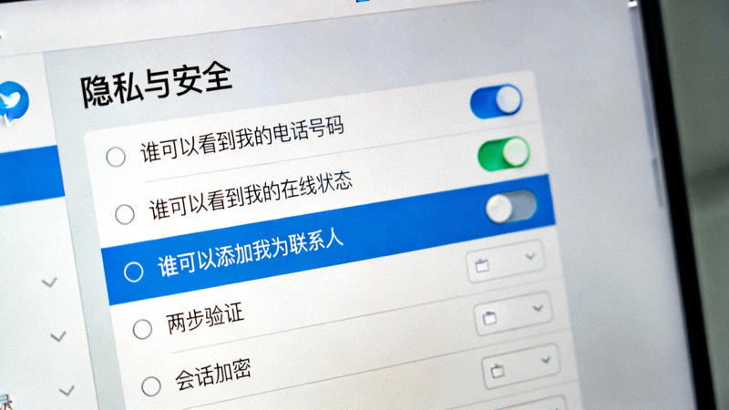 Telegram电脑版设置菜单中隐私与安全选项的界面特写