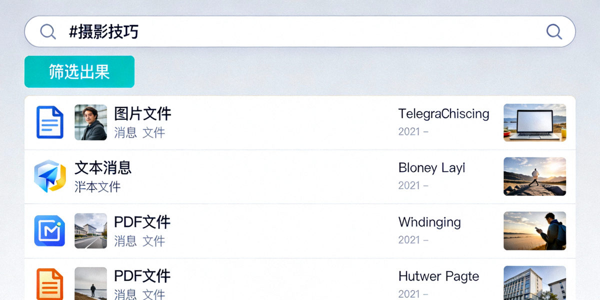 Telegram电脑版搜索界面展示使用#标签筛选出的相关文件和消息结果