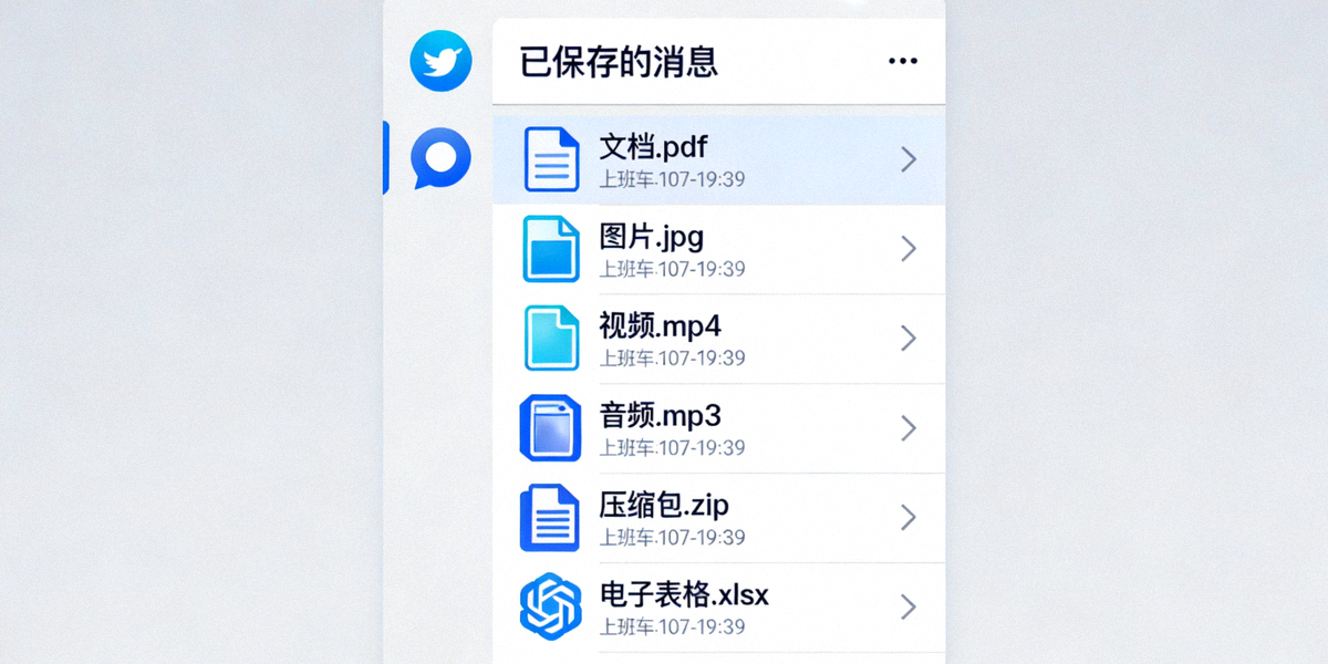 Telegram电脑版中‘已保存的消息’聊天界面，展示已上传的各种文件类型