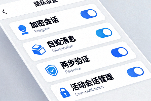 Telegram隐私设置面板特写，展示加密会话、自毁消息、两步验证和活动会话管理等安全选项