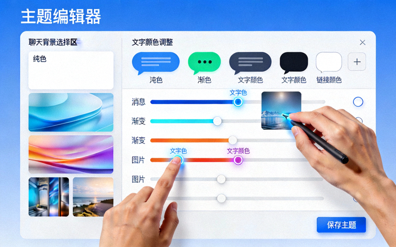 Telegram主题编辑器界面，用户正在调整聊天背景和文字颜色