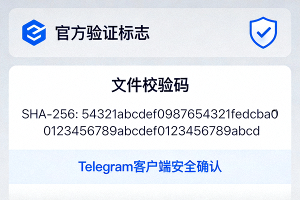 显示官方验证标志和文件校验码的界面，用于确认Telegram客户端的安全性