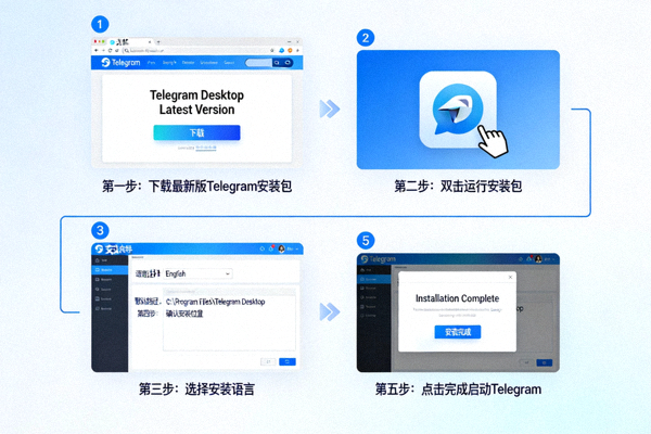 最新版Telegram电脑版安装界面逐步操作示意图